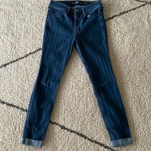 These jeans are high rise with stripes on them and are from Hollister